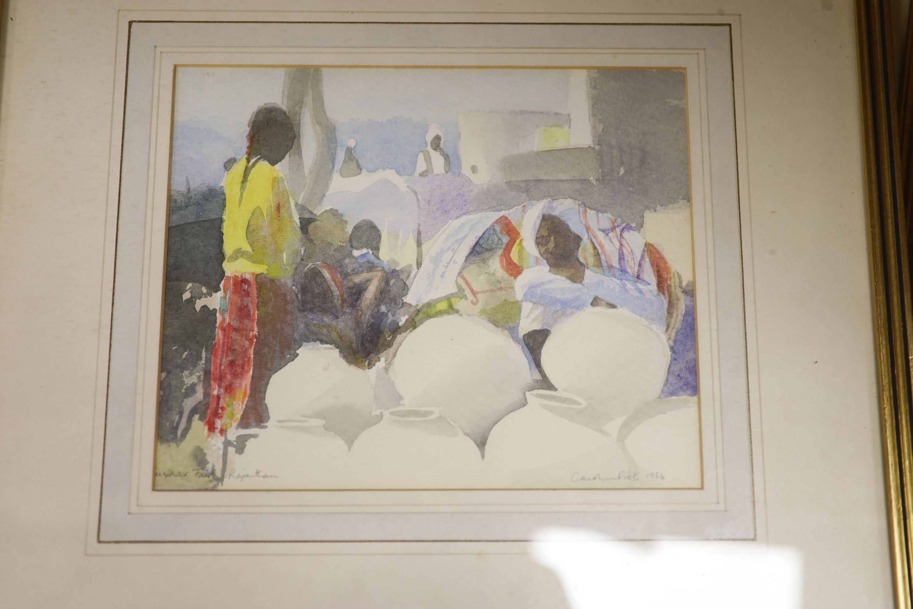 Carolyn Piets (b.1951), three watercolours, Karnelika, India, Pushkar Town and Pushkar Fair, signed and dated c.1985, largest 24 x 37cm and a watercolour by Ian Jenkin